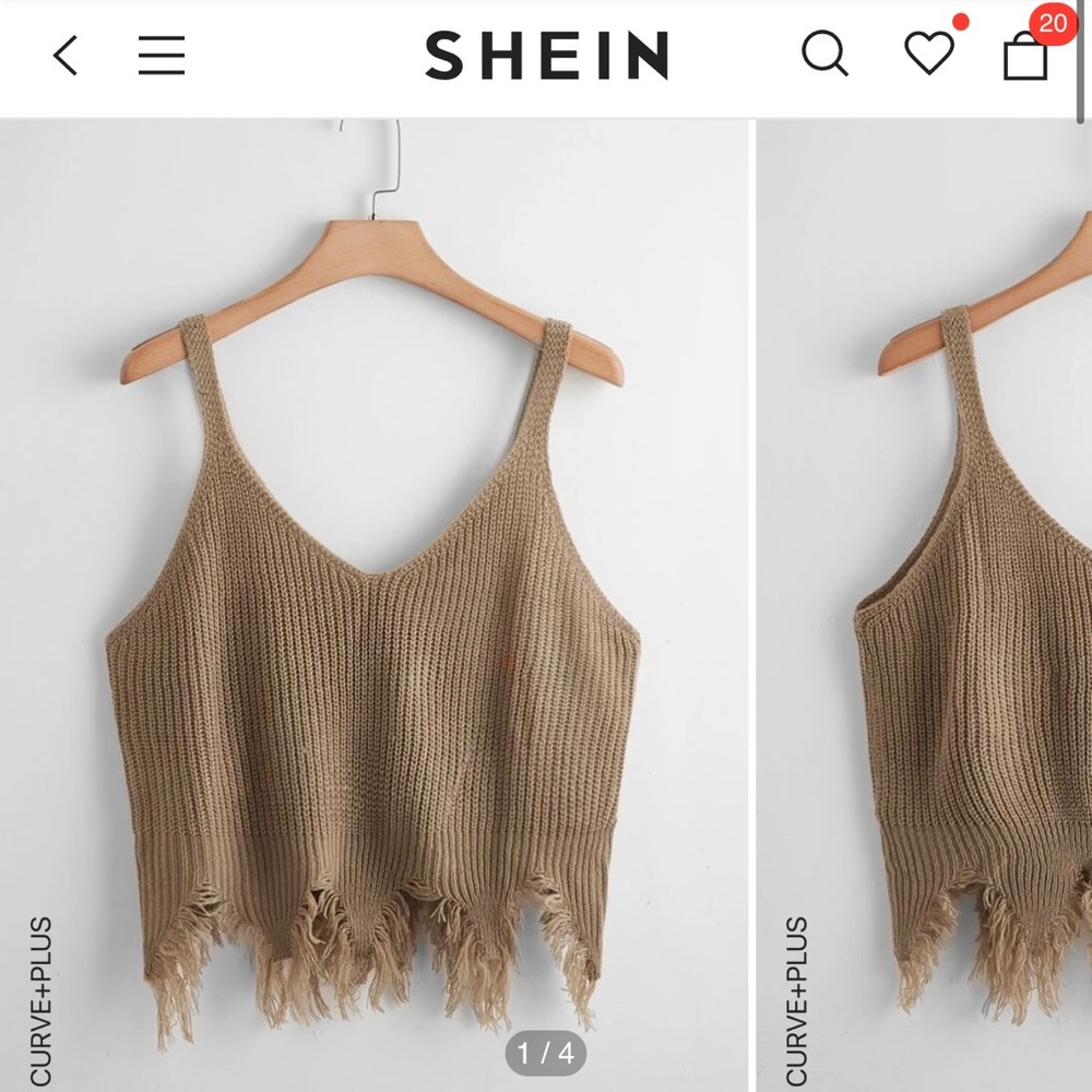 Shein Plus Distressed Hem Knit Crop Top
